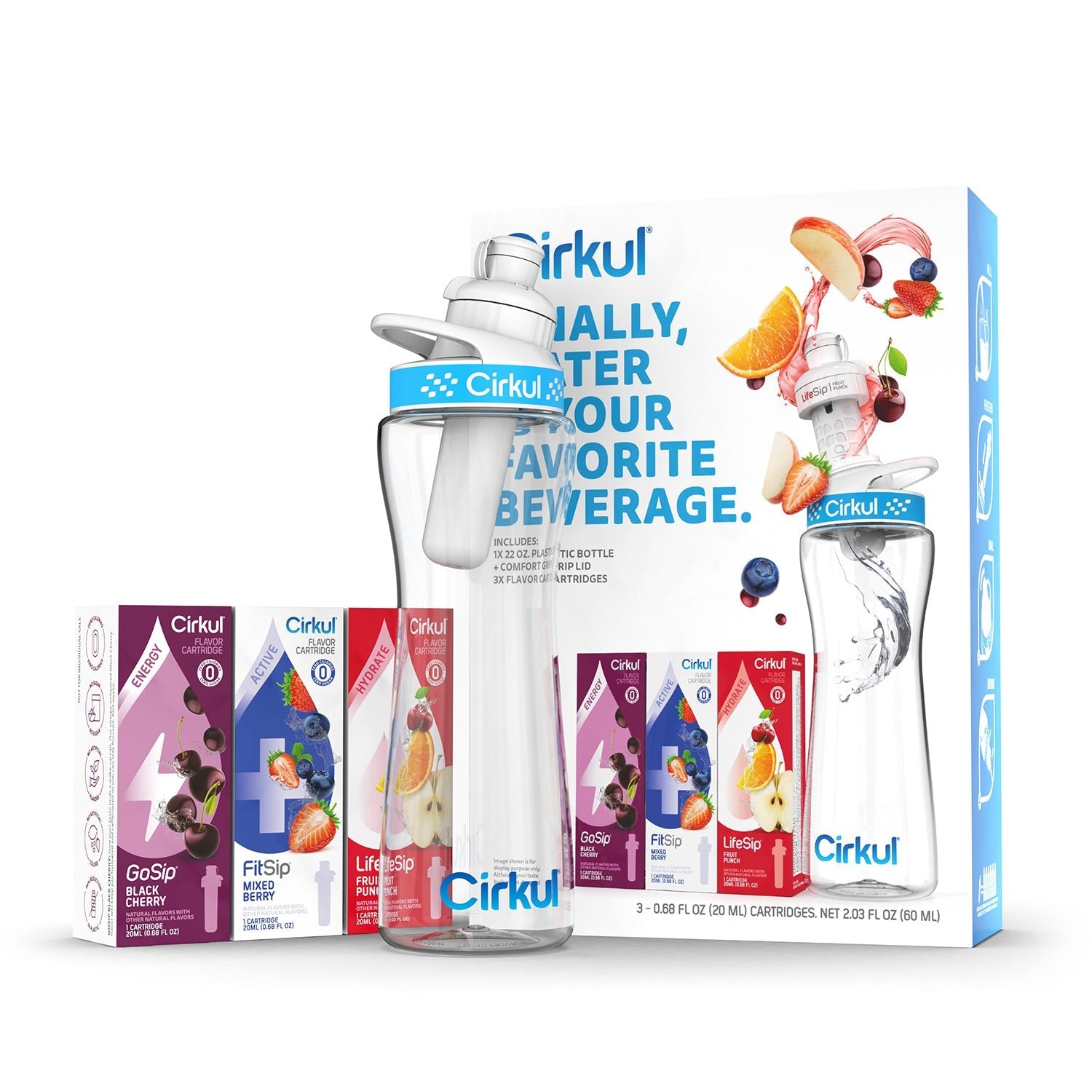 Starter Kit: 22oz. Plastic Bottle, Lid, & 3 Cartridges - Image 2